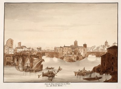 Veduta del Ponte Palatino o Senatorius, chiamato Ponte Rotto, 1833 da Agostino Tofanelli